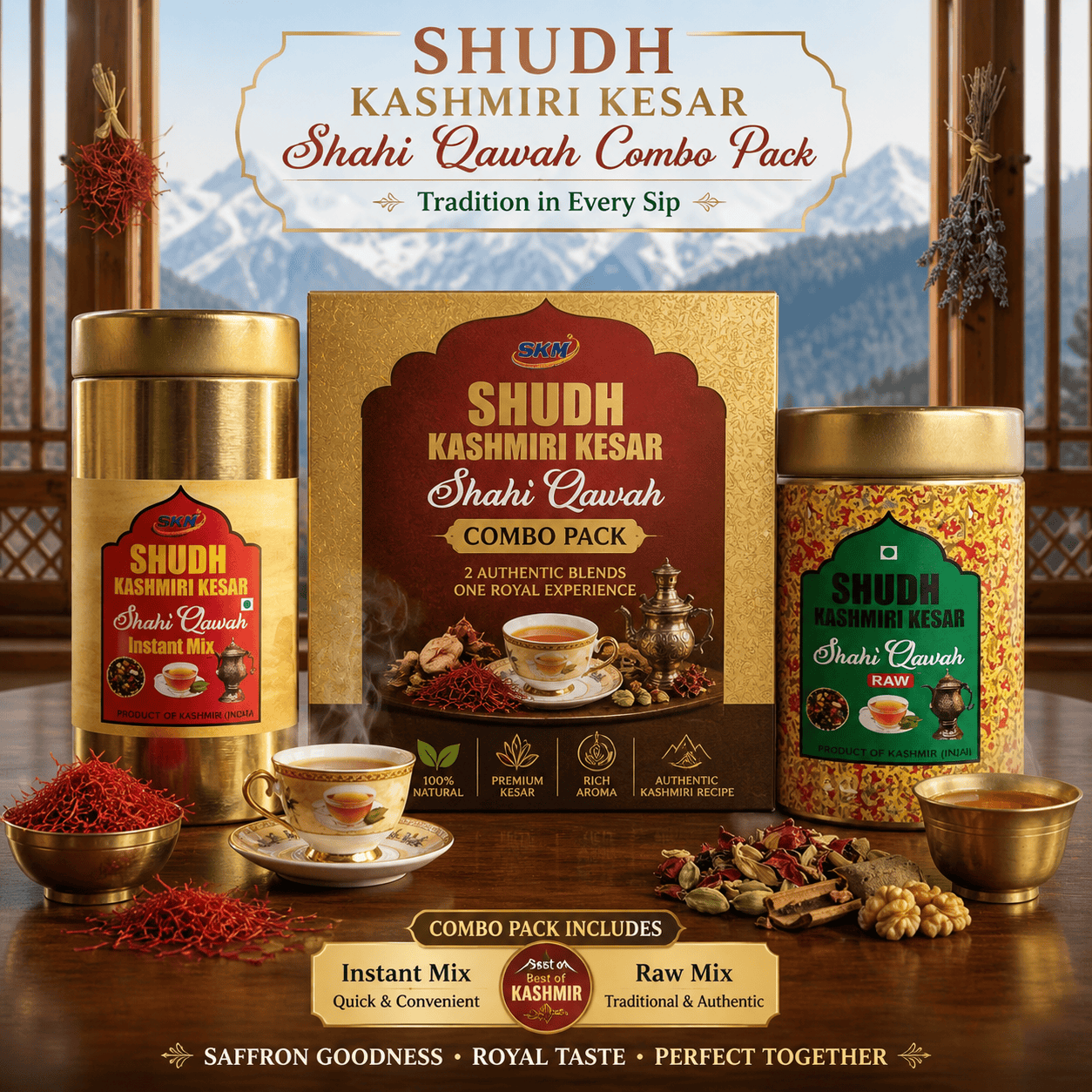 Kashmiri Kehwa Combo Pack – Instant Mix + Raw Sugar-Free Kehwa | Twin Value Pack